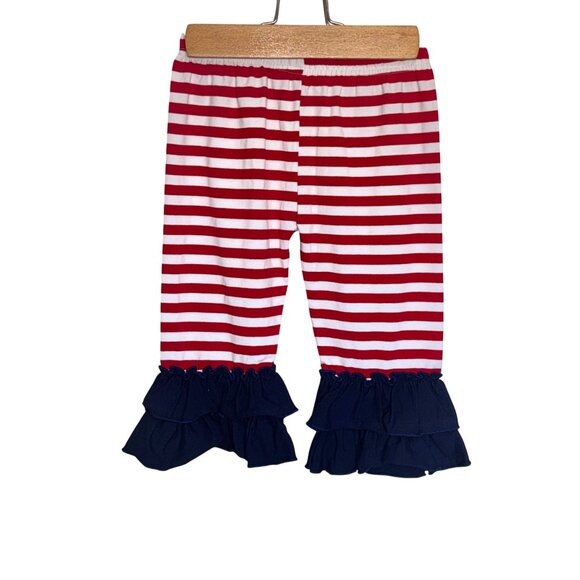 Patriotic Dress & Pants Set Girls 5T Red White Blue Stars Striped Ruffle Cotton - Picture 4 of 9